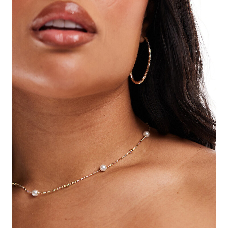 Pieces Plus Pieces Curve pearl and ball necklace in gold 98030979