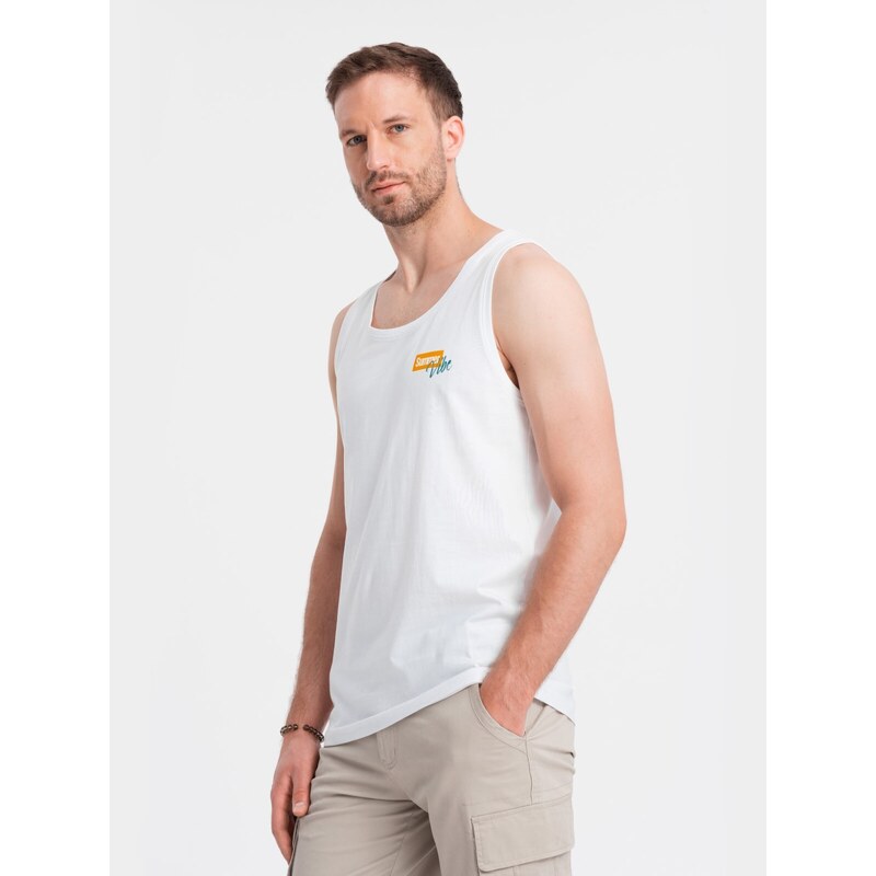 Ombre Summer Vibe printed mens cotton tank top - white