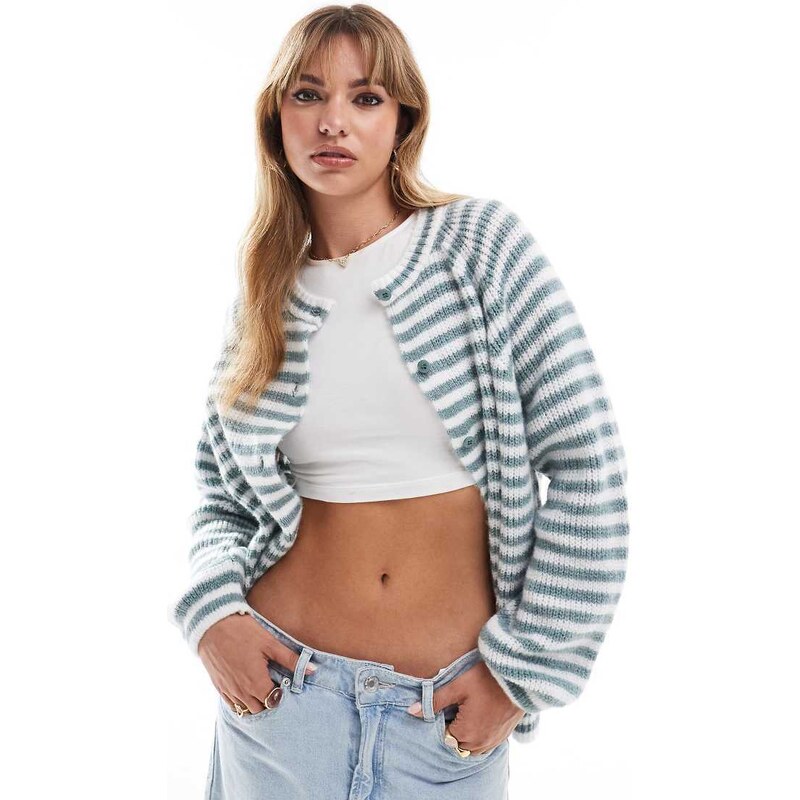 ASOS DESIGN knitted raglan cardigan in blue stripe-Multi 100232430