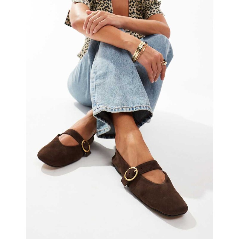 ASOS DESIGN Luxe Premium Leather Mary Jane ballet in brown