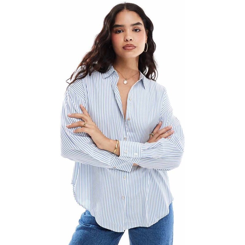 Vero Moda oversized shirt in blue and white stripe