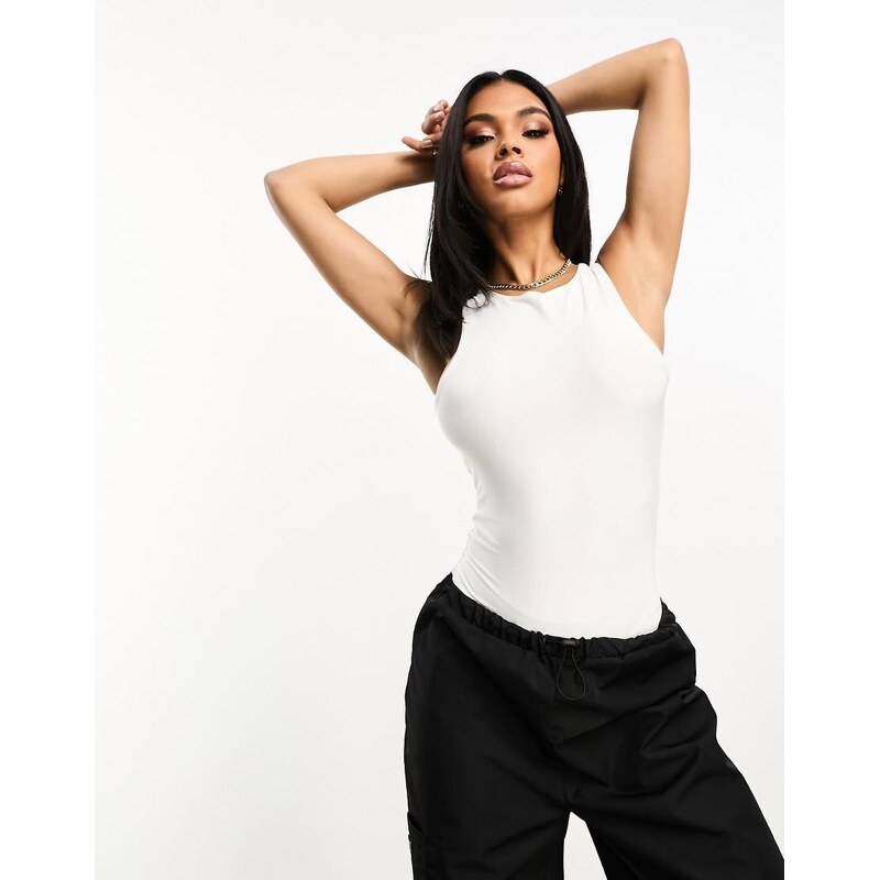 ASOS DESIGN double layer racer bodysuit in white 100459643