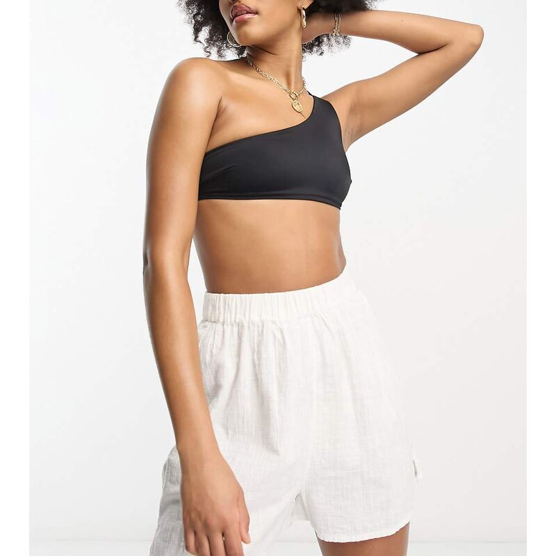 ASOS Tall ASOS DESIGN Tall cotton textured beach short co-ord in white 115509590