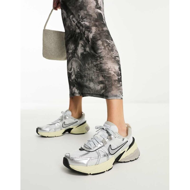 Nike V2K trainers in white & silver