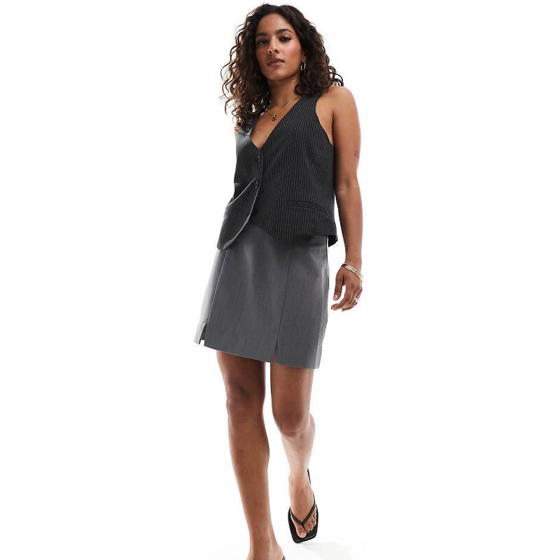 ASOS DESIGN Petite tailored mini skirt with splits in grey