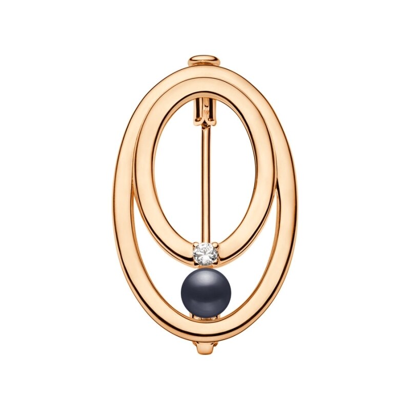 Gaura Pearls Stříbrná brož s černou perlou Diona Gold, stříbro