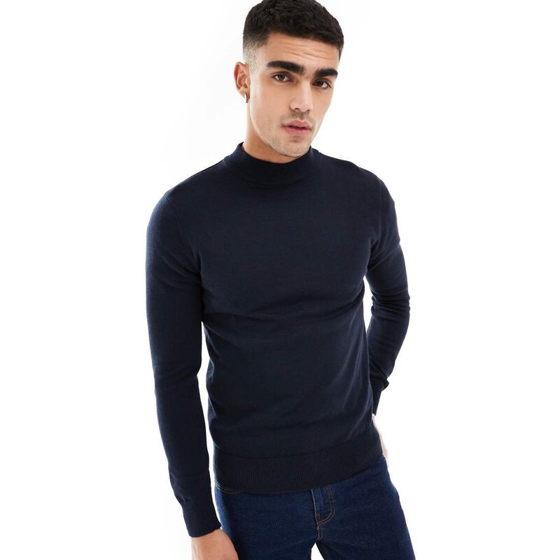 Brave Soul cotton turtle neck jumper in navy