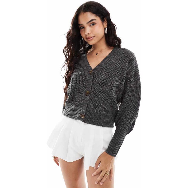Vero Moda button through chunky rib cardigan in asphalt grey