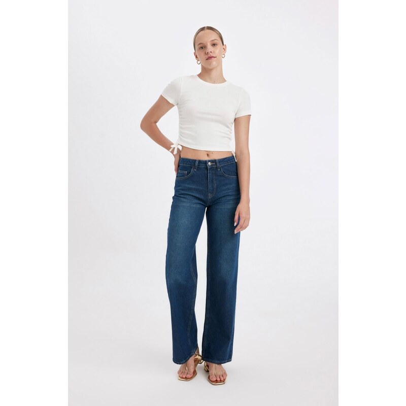DEFACTO Straight Wide High Waist Long Jean Washed Trousers 107079840