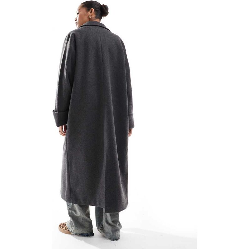 Noisy May wool look maxi overcoat in dark grey melange