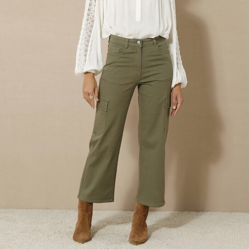 Blancheporte Široké 7/8 cargo kalhoty khaki
