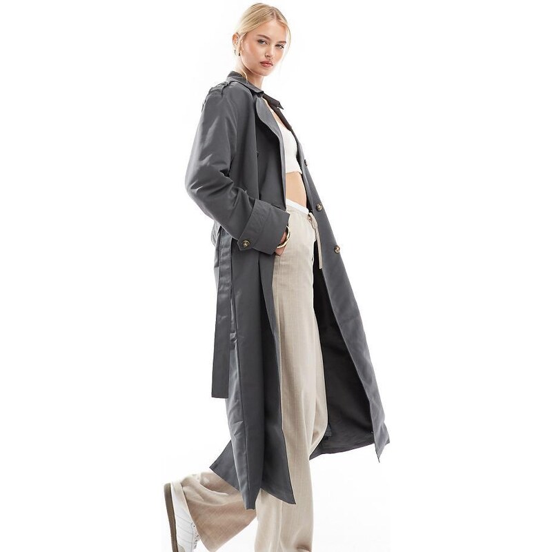 Vero Moda Tall longline belted trench coat in asphalt grey
