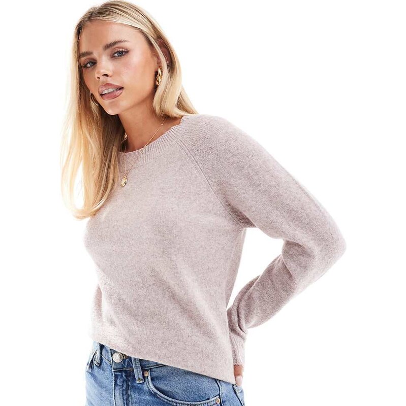 Vero Moda Petite round neck knitted jumper in blush melange-Pink