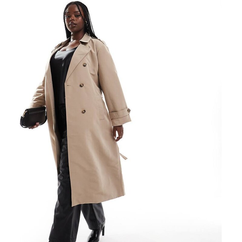 Vero Moda Curve longline belted trench coat in laurel oak-Neutral 100328157