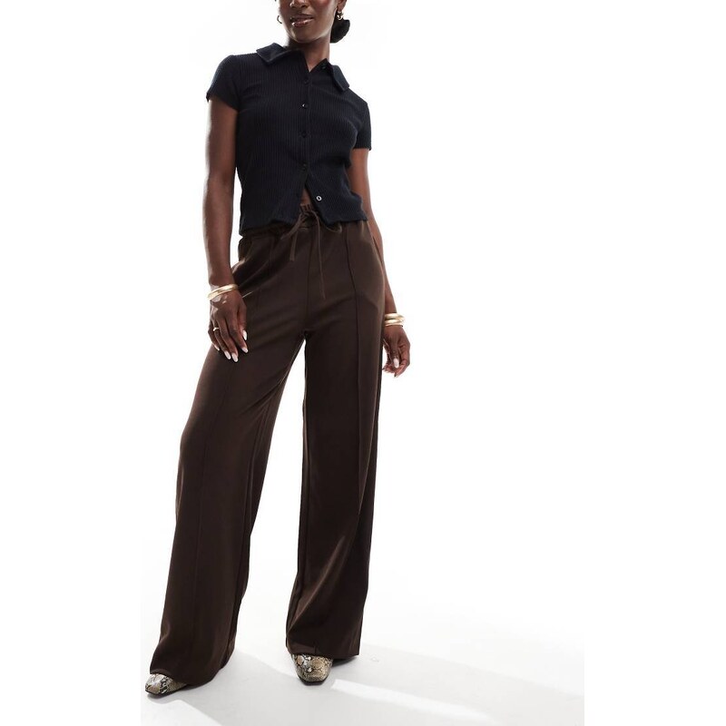 Vila pintuck wide leg trousers in chocolate brown