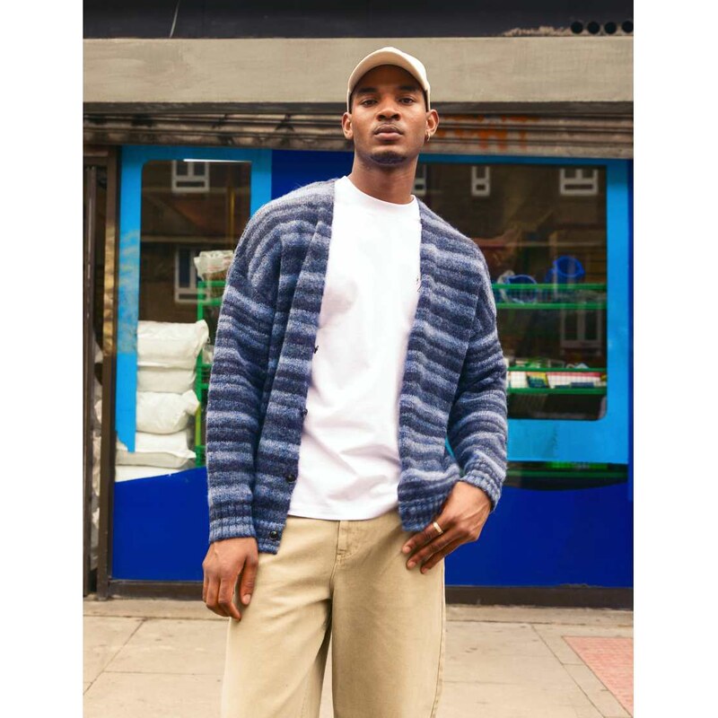 Topman oversized cardigan in abstract pattern in blue
