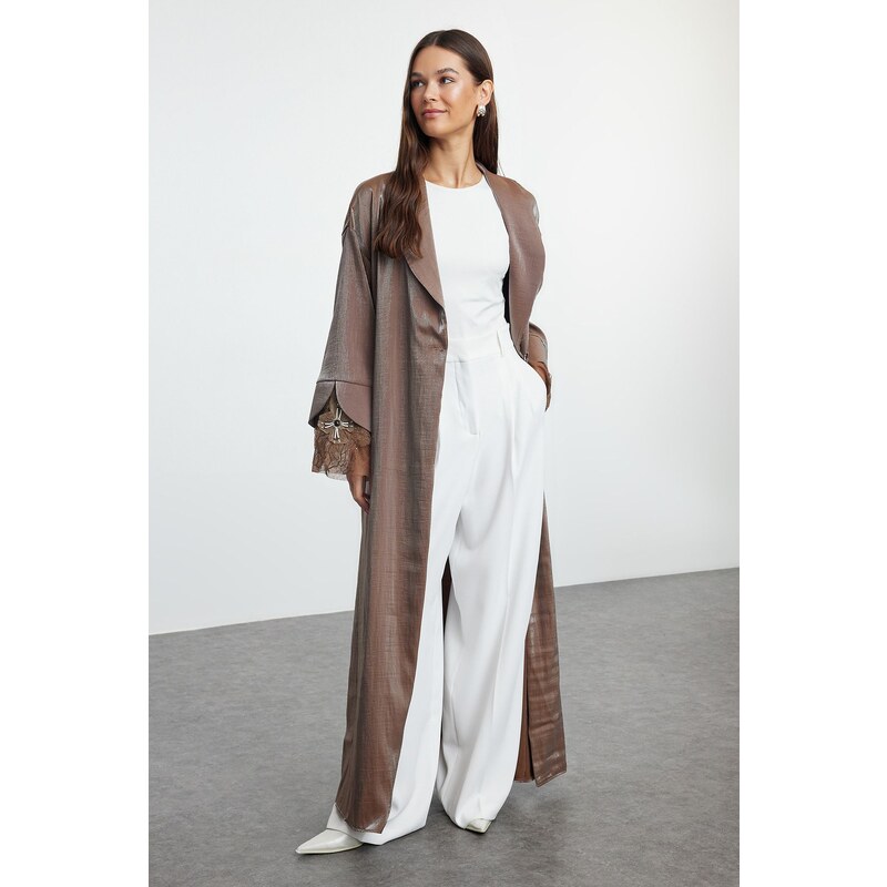 Trendyol Mink Cuff Rose Accessory Detailed Woven Cape & Abaya