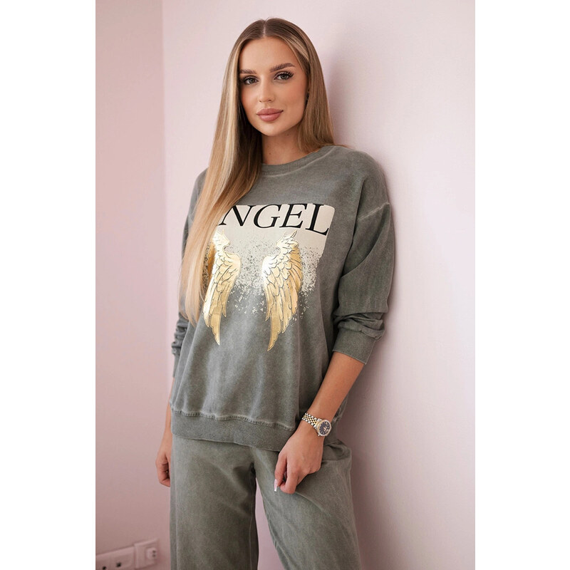 K-Fashion Bavlněný komplet Angel teplákové + kalhoty khaki