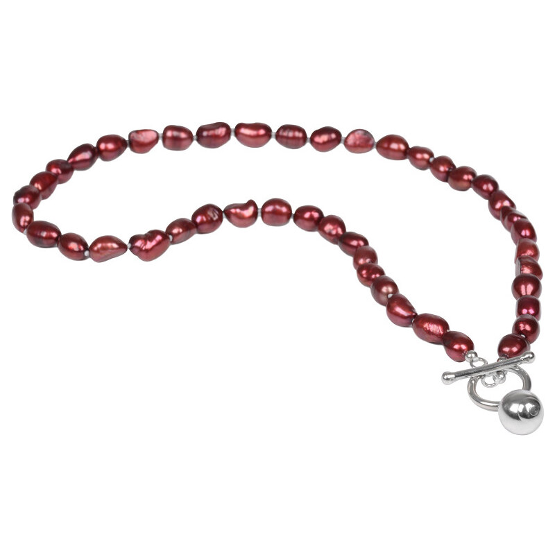 JwL Jewellery Náhrdelník z pravých perel v bordó barvě JL0081
