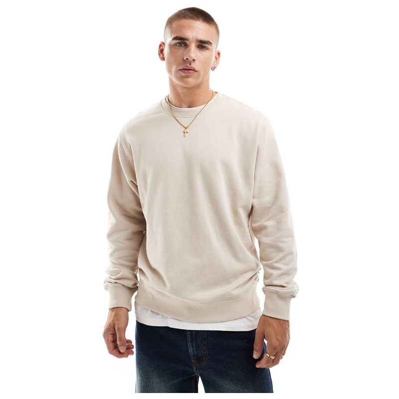 Jack & Jones oversized crew neck sweatshirt in beige-Neutral