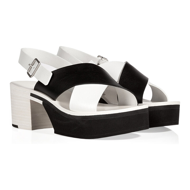 Jil Sander Leather Cross Strap Sandals in White/Black