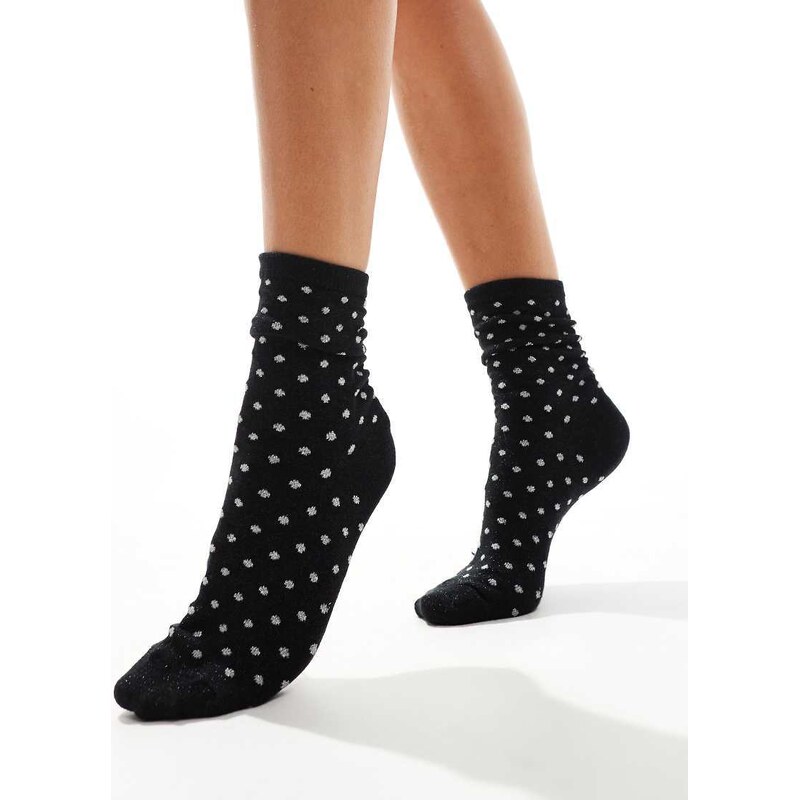 Pieces glitter polka dot socks in black