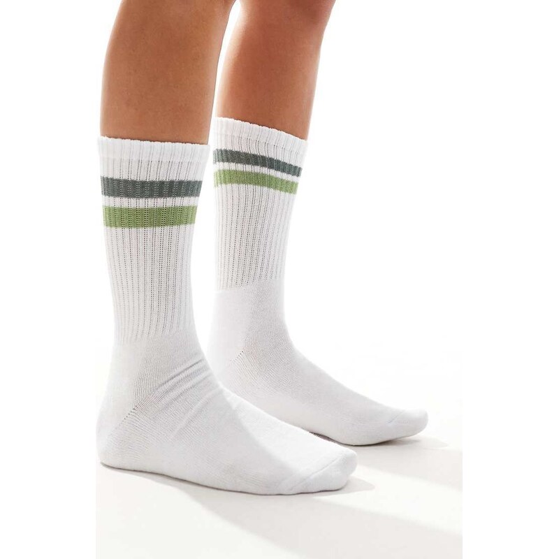 Vero Moda sporty ribbed socks in white and green