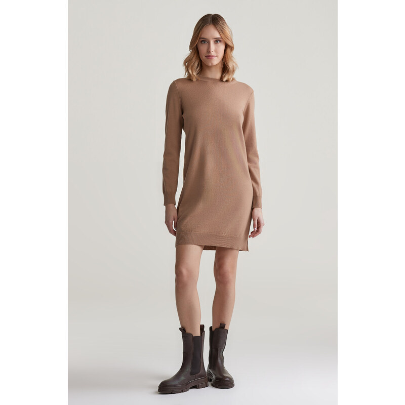 ŠATY GANT SUPERFINE LAMBSWOOL DRESS CARAMEL BEIGE