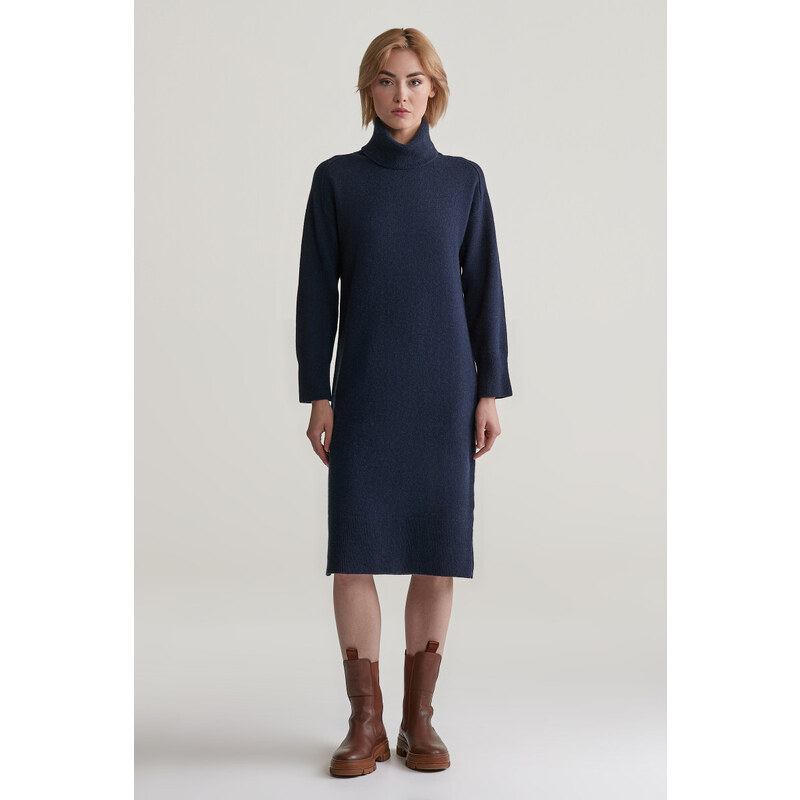 ŠATY GANT HERRINGBONE DETAIL ROLLNECK DRESS EVENING BLUE 98529819