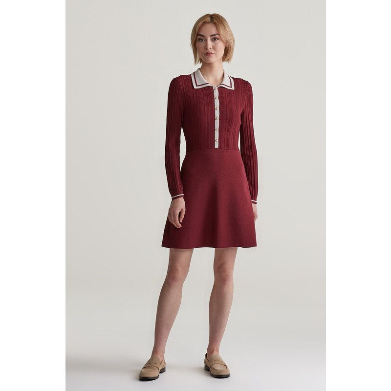 ŠATY GANT CONTRAST RIBBED KNITTED DRESS PLUMPED RED 98529820