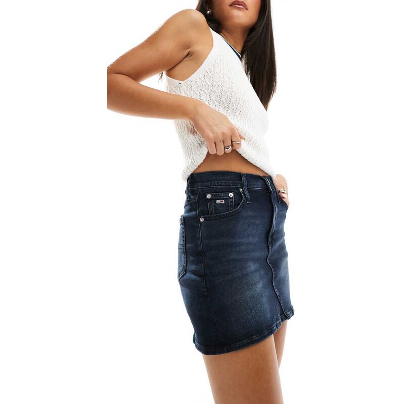 Tommy Jeans Izzie denim mini skirt in dark wash-Blue 115541441