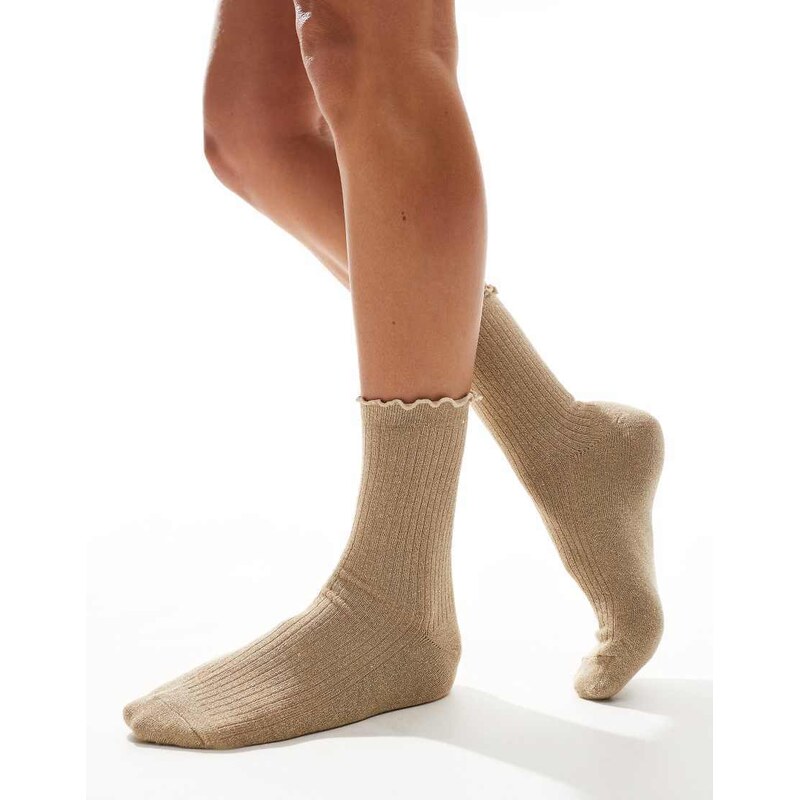 Vero Moda glitter sock with frill edge in gold 100131934