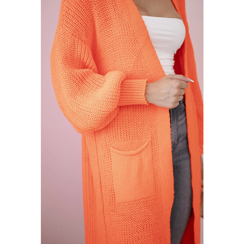 K-Fashion Svetr dlouhý kardigan pomeranč 96246311