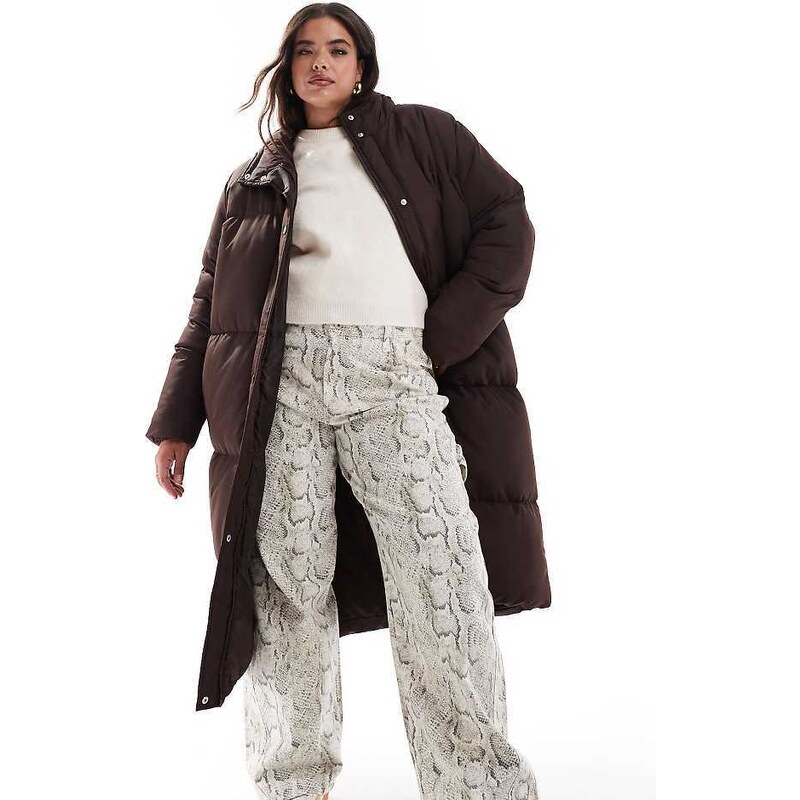 Threadbare Plus maxi puffer coat with hood in brown