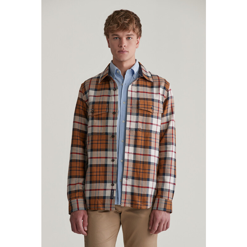 KOŠILE GANT HERRINGBONE CHECK OVERSHIRT WARM EARTH