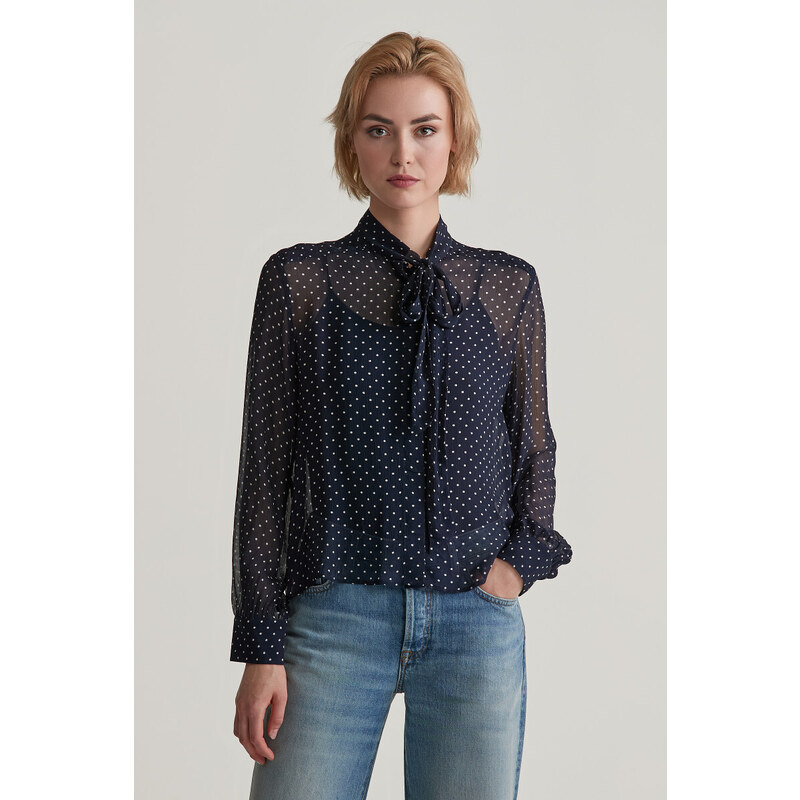 HALENKA GANT REG DOT PRINT BOW BLOUSE EVENING BLUE