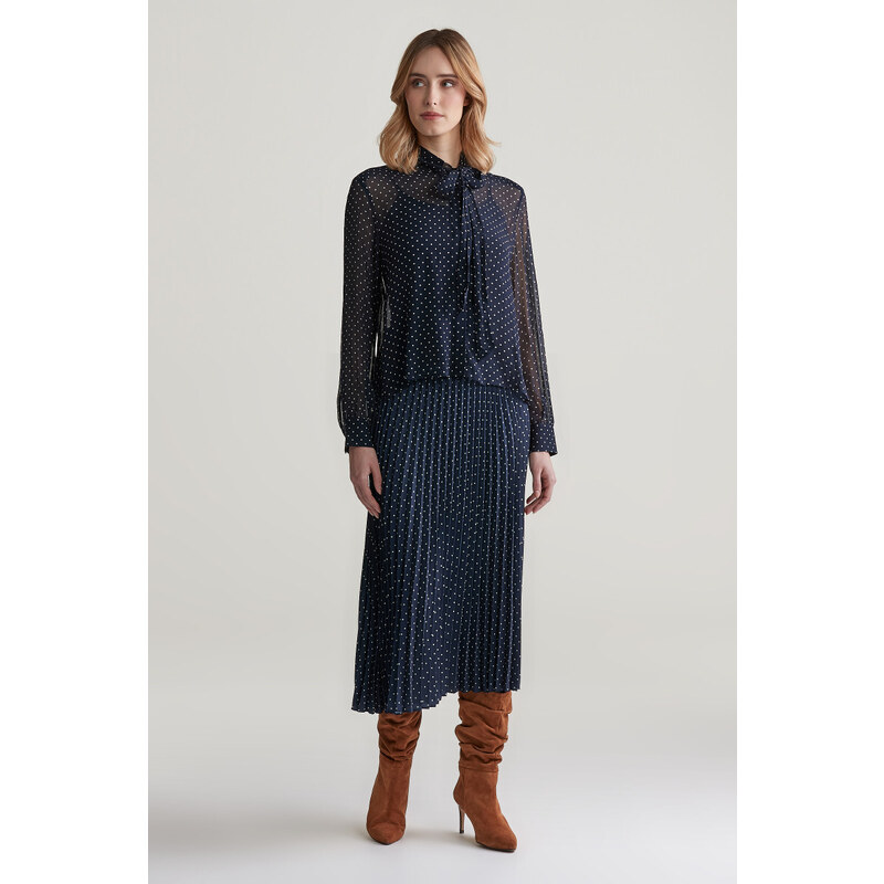 SUKNĚ GANT DOT PRINT PLEATED SKIRT EVENING BLUE
