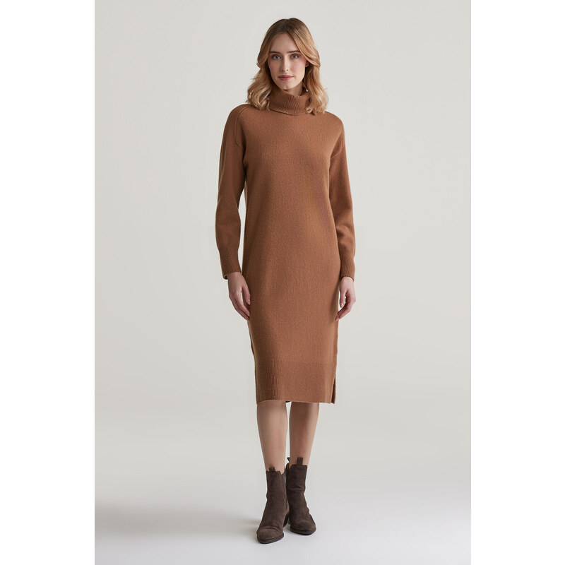 ŠATY GANT HERRINGBONE DETAIL ROLLNECK DRESS CACAO 98596938