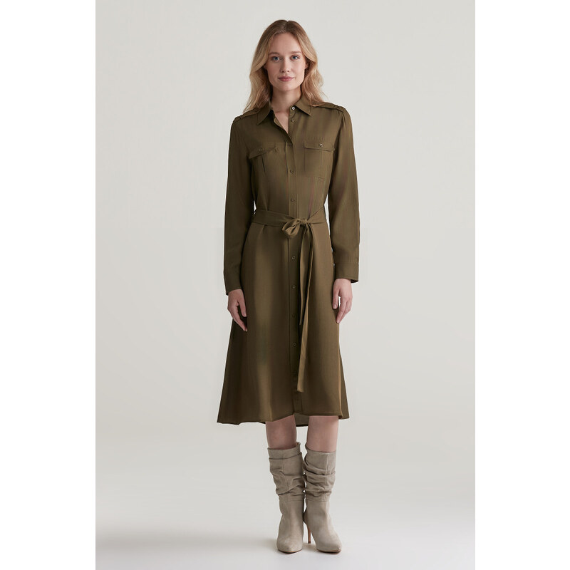 ŠATY GANT REG POCKET SHIRT DRESS DARK CACTUS