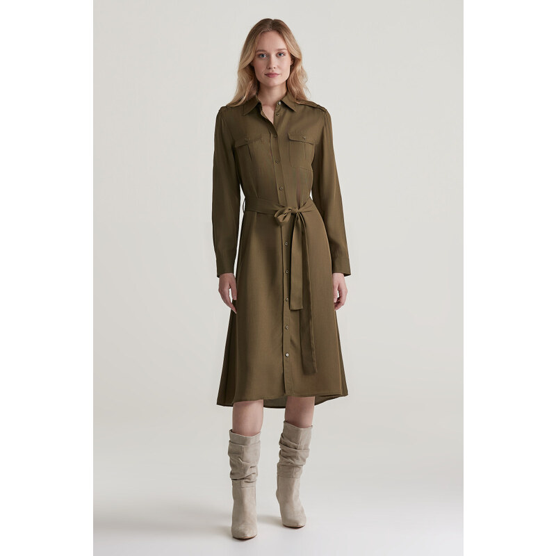 ŠATY GANT REG POCKET SHIRT DRESS DARK CACTUS