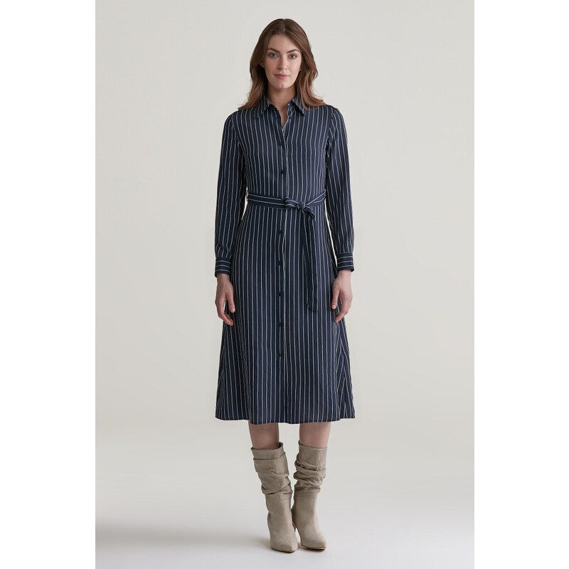 ŠATY GANT SLIM PINSTRIPED SHIRT DRESS EVENING BLUE