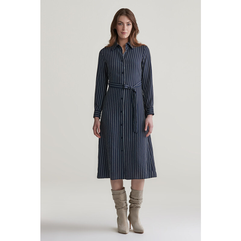 ŠATY GANT SLIM PINSTRIPED SHIRT DRESS EVENING BLUE