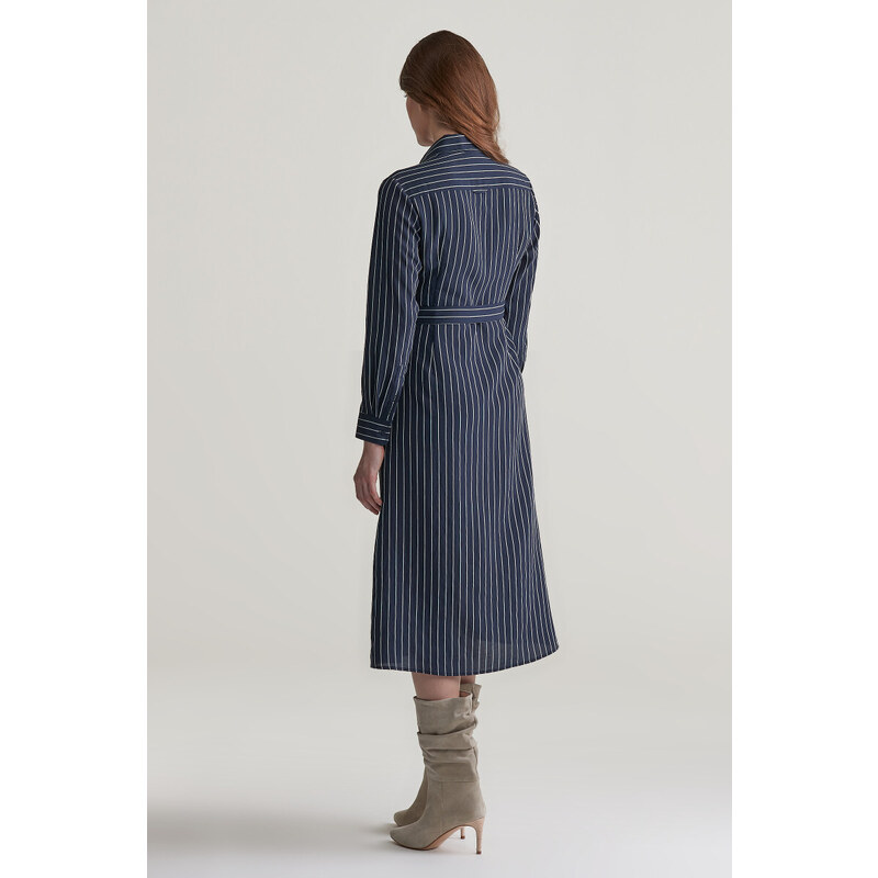 ŠATY GANT SLIM PINSTRIPED SHIRT DRESS EVENING BLUE