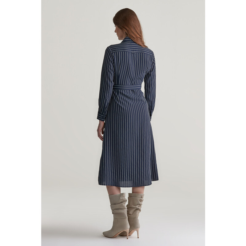 ŠATY GANT SLIM PINSTRIPED SHIRT DRESS EVENING BLUE
