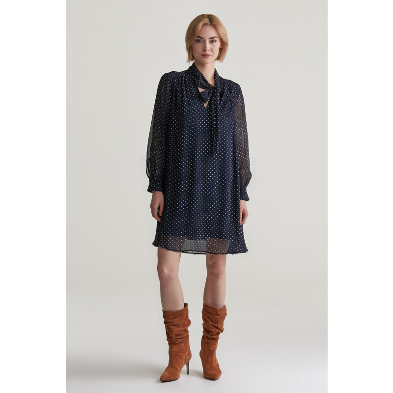 ŠATY GANT REG DOT PRINT BOW DRESS EVENING BLUE