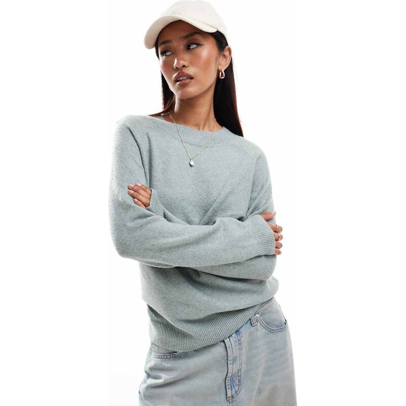 ONLY crew neck knitted jumper in chinois green melange