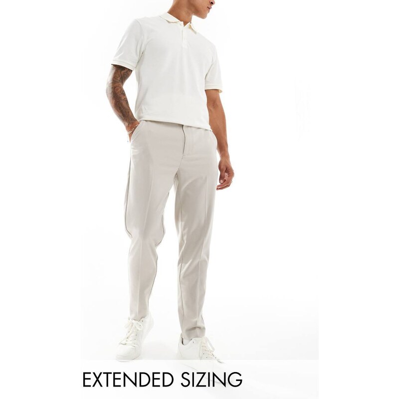 ASOS DESIGN tailored tapered fit trousers in ecru-Neutral
