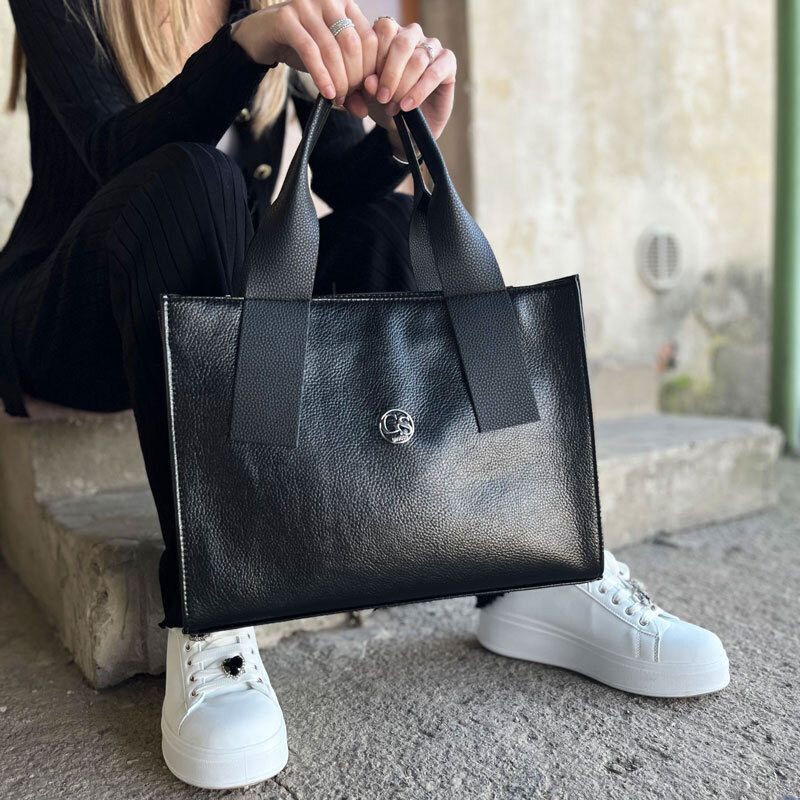 Elegantní větší černá dámská kabelka do ruky S684 GROSSO 93718467