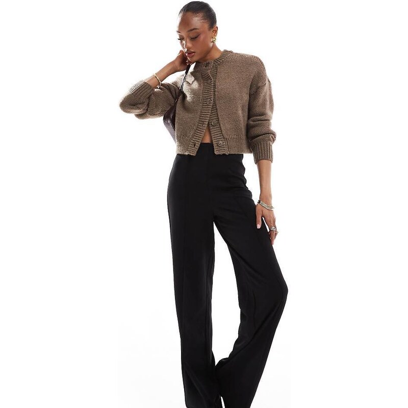 Vero Moda Tall pleat front wide leg trousers in black