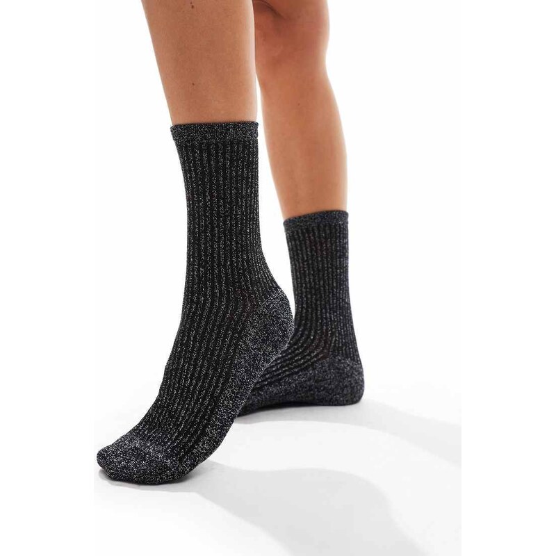 Pieces glitter stripe socks in black 115589400